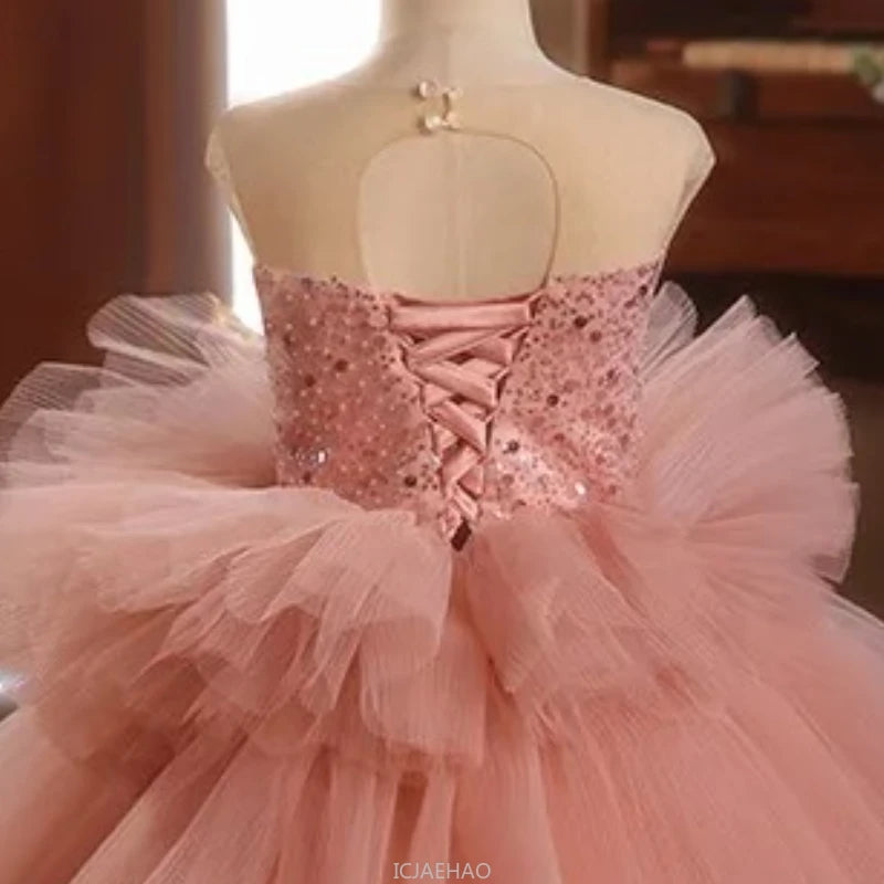 Girls Pageant Dress Stage Host Gown Kids Piano Performance Outfit Birthday Party FlowerWalking Formal Wear Girl Wedding Show