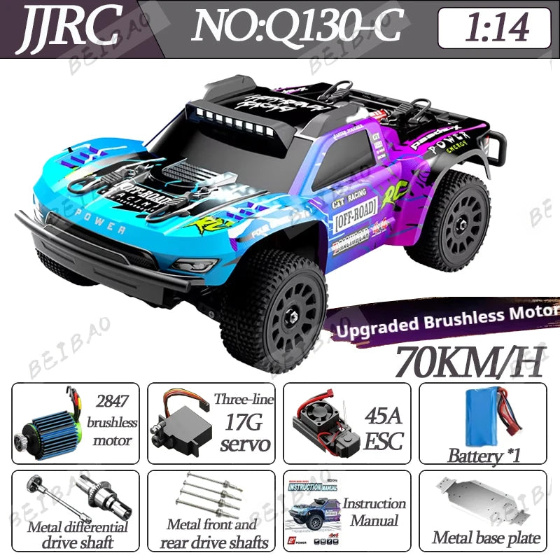 JJRC Q130 Q130-C 70KM/H 4WD RC Car with Light Brushless Motor Remote Control Car High Speed Drift Monster Truck Adults Kids Toys