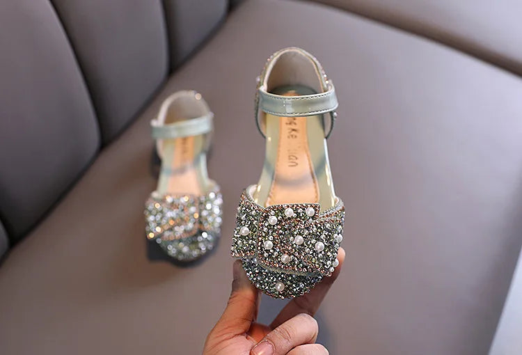 New Childrens Shoes Pearl Rhinestones Shining Kids Princess Shoe Baby Girls Shoe
