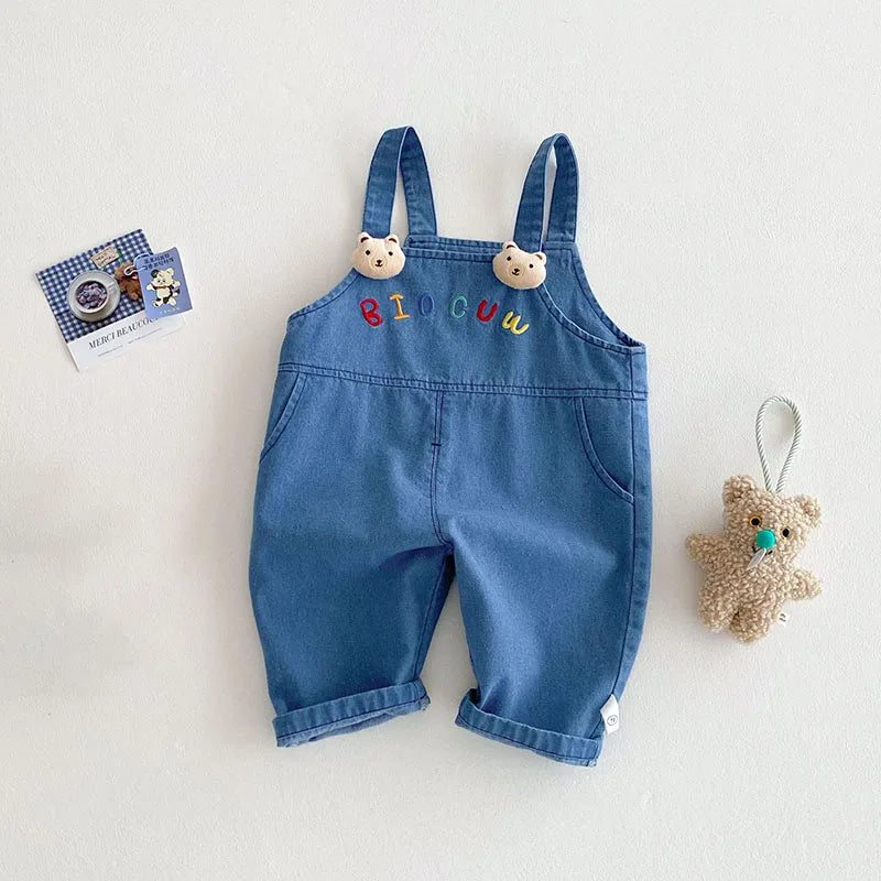Bear Embroidered Overalls Jumpsuit
