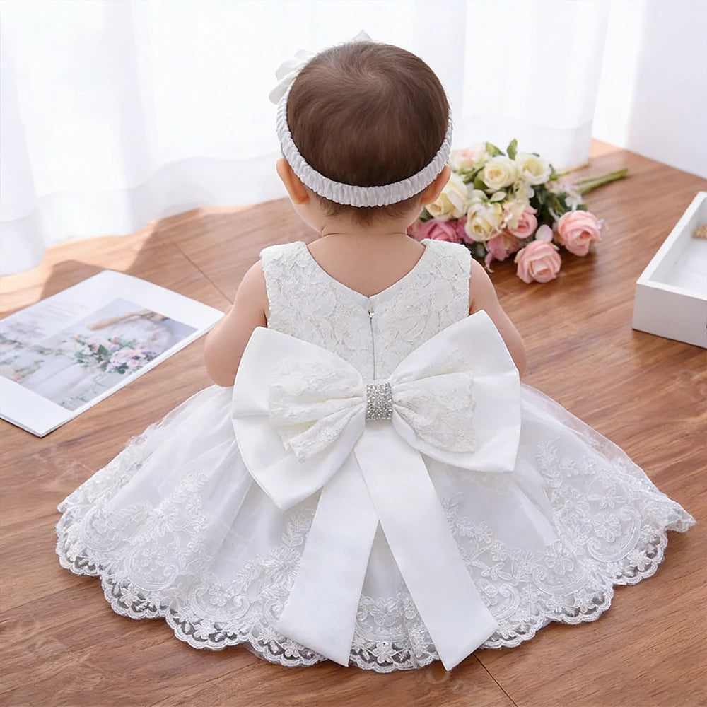 Baby Girl Clothes White Dress for Baptismal Ceremony Little Flower Child Wedding Dress Toddler Kids 1st Birthday Party Dresses