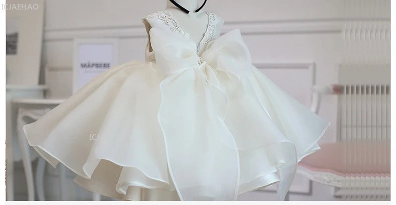 Girls Flower Girl Dress Tutu Princess Gown for Wedding Children First Birthday Party Pageant Christening Celebration Kid Dresses