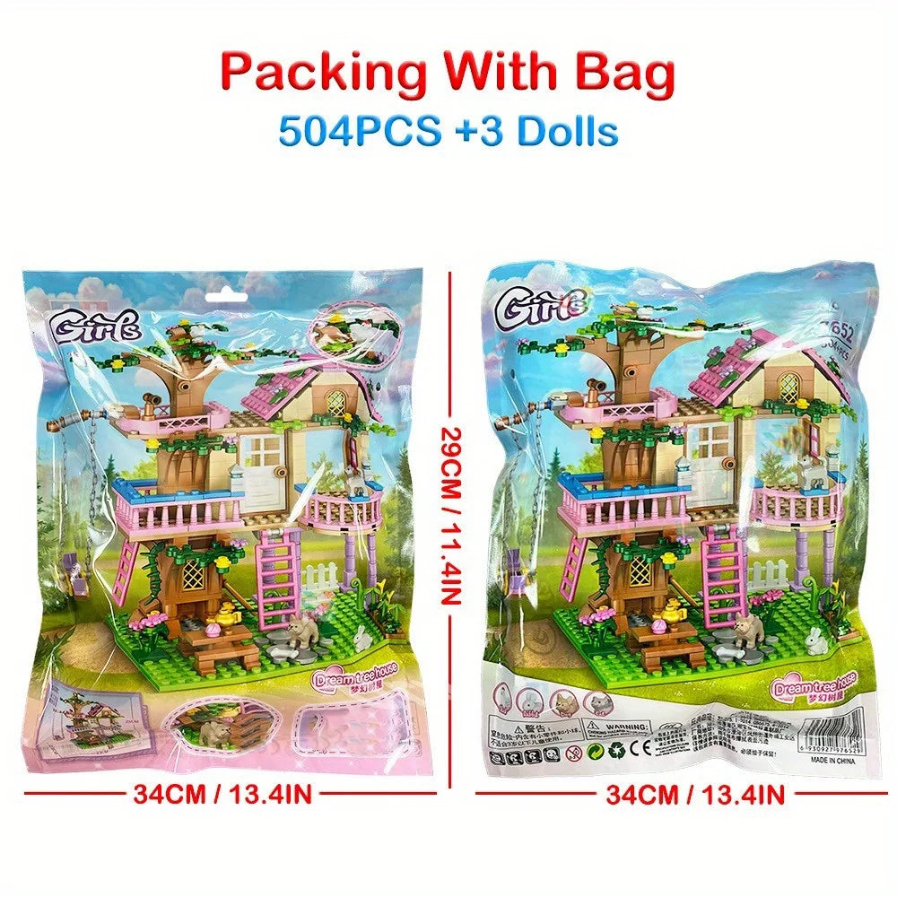 504pcs Friends City Tree House Summer Holiday Villa Castle Building Blocks Sets Figures Garden DIY Toys for Kids Girl Birthday