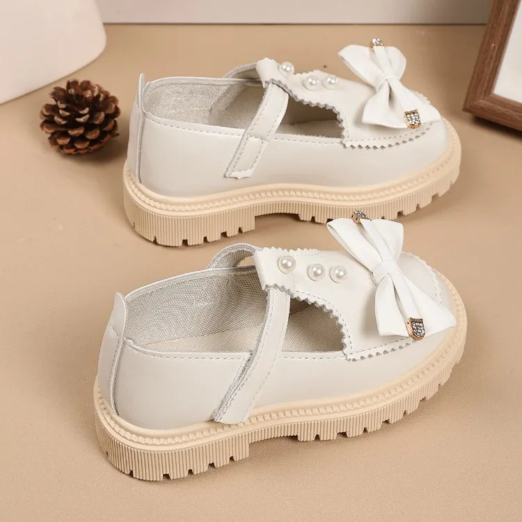 Girls Leather Shoes Soild Color Versatile Kids Flats T-strap Soft Sole 2025 Spring Autumn New Children Casual Shoes Non-slip