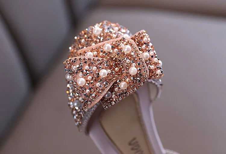 New Childrens Shoes Pearl Rhinestones Shining Kids Princess Shoe Baby Girls Shoe