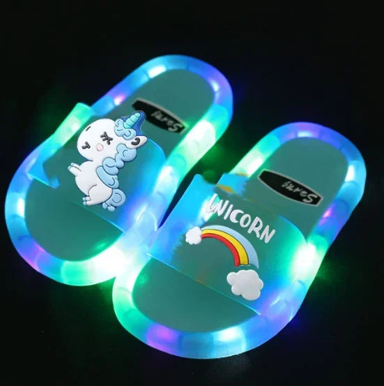 Children‘s Boys Girls Slippers Cartoon Unicorn Animals Prints Shoes Lighted