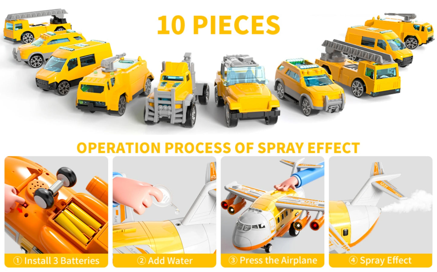 Kids Airplane Toy Set With Fire Trucks For Ages 4-8