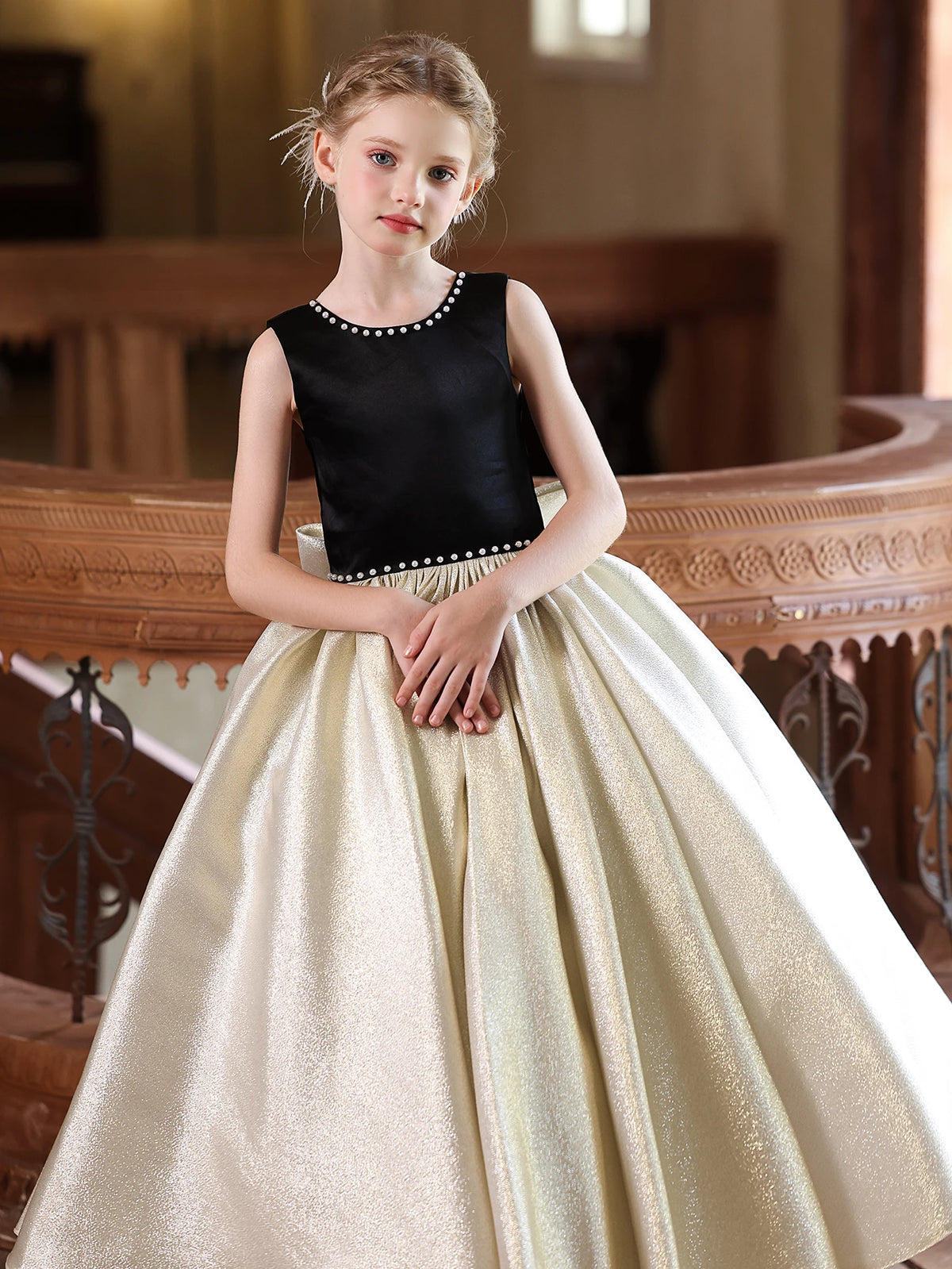 Girl's Dress With Bow And Small V-Neck Elegant Princess Dress Suitable For Birthday Parties Dances Party Performances