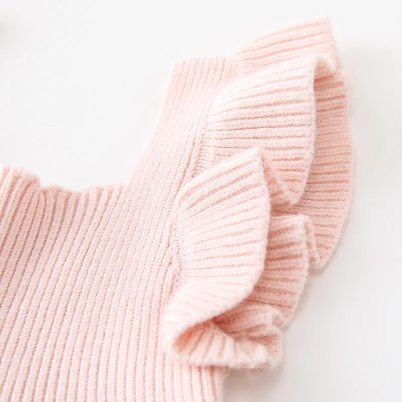 Newborn Baby Girl Ruffled Flutter Sleeves Knitted Infant Girls Dress