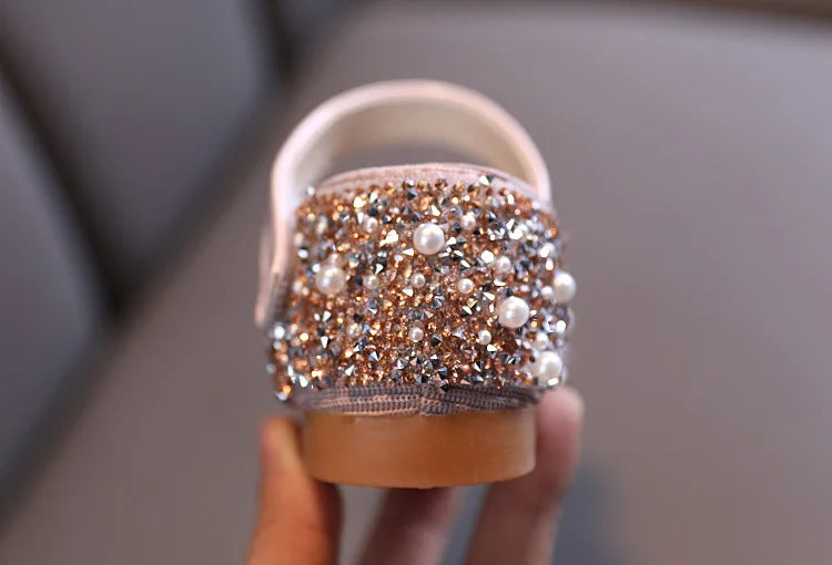 New Childrens Shoes Pearl Rhinestones Shining Kids Princess Shoe Baby Girls Shoe