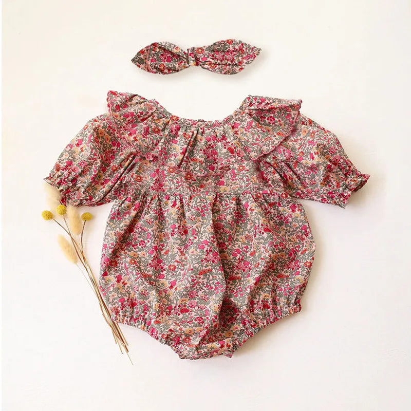 Floral Short Sleeve Romper With Bow