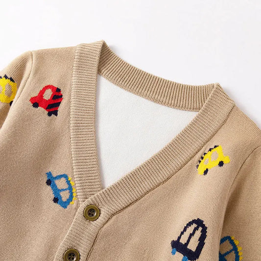 Louis Cartoon Car Jacquard Cotton Knitted Sweater