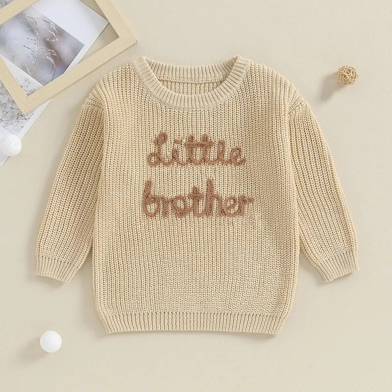 Nidia Sweater Letter Embroidery Little Brother Crew Neck Long Sleeve