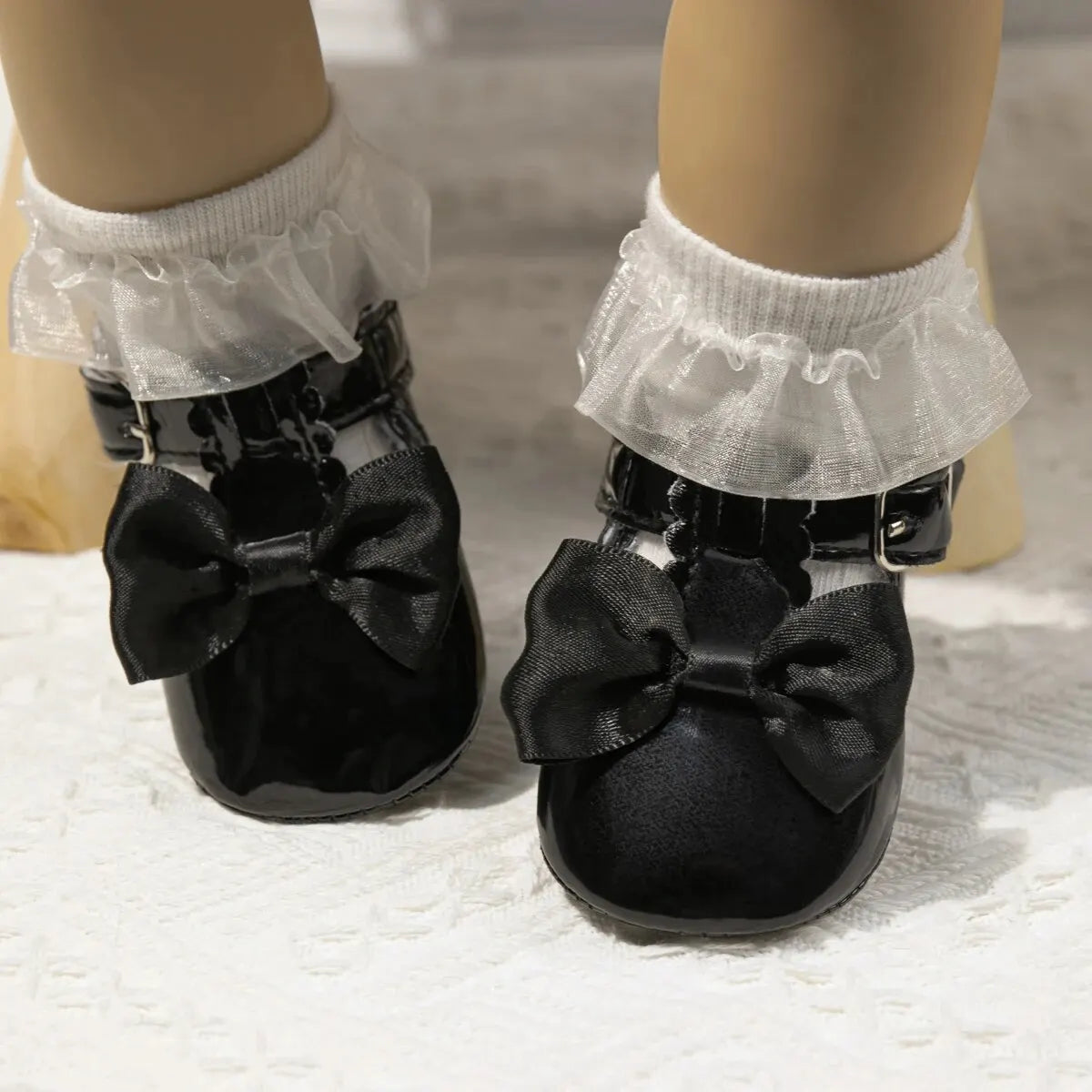 Meckior Baby Girls Shoes Classic Bowknot Rubber Sole Anti-slip PU Girls Dress Shoes