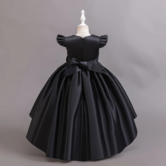 Girl Black Gown Girls Fly Sleeveless Dress Children Wedding Evening Birthday Party Princess Dresses