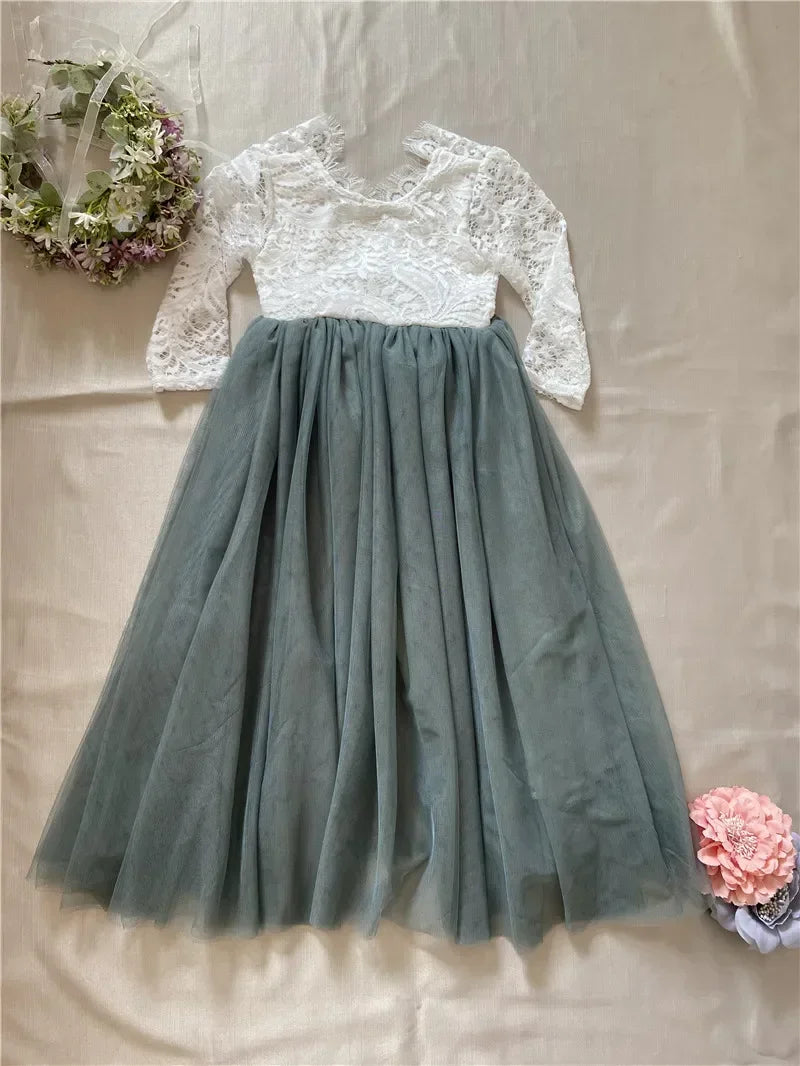 Elegant Burnt Orange Lace Tulle Dress for Flower Girls Bridesmaid Wedding