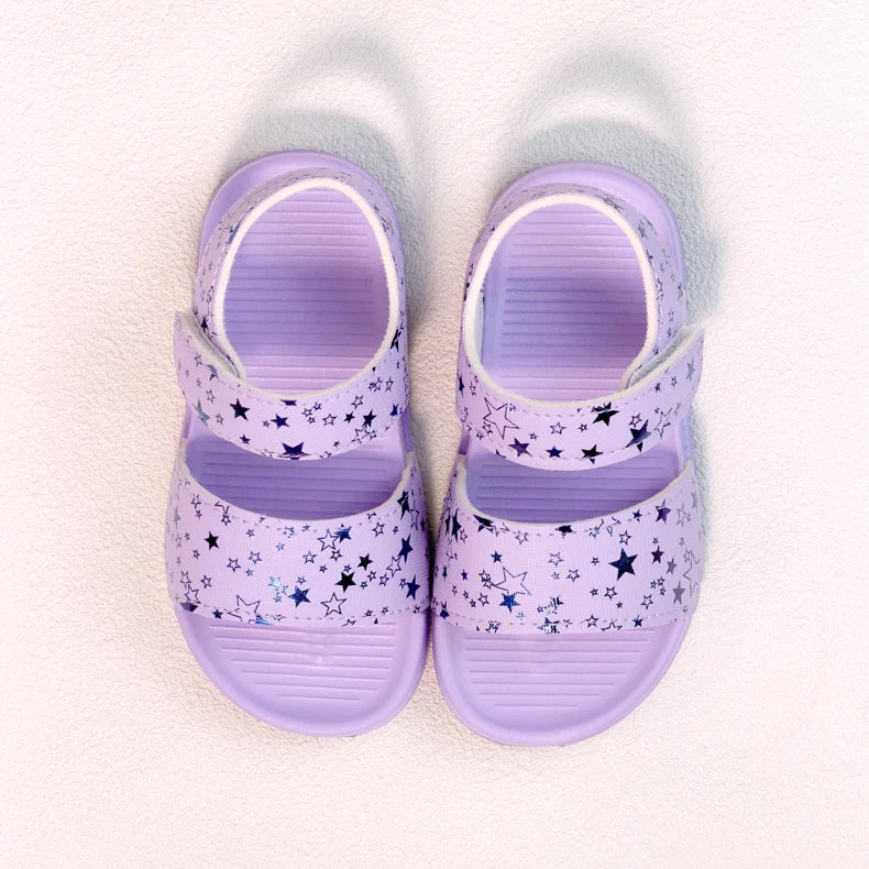 Girls' Shiny Star Outdoor Sandals Summer Printed Soft-Soled Non-slip Slippers Open-Toe Durable Baby Beach Shoes