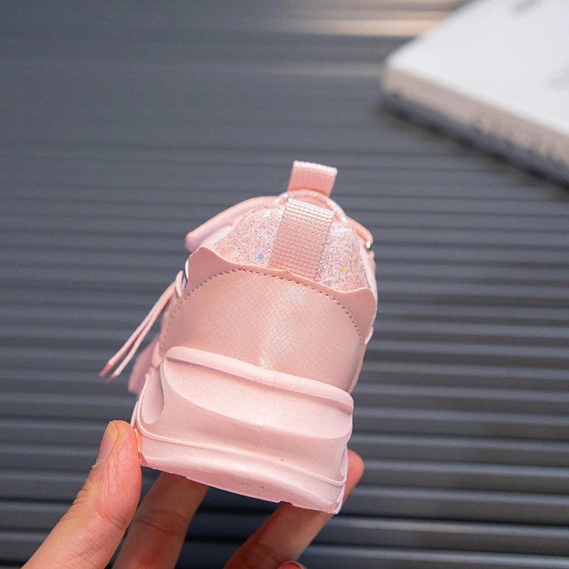 Girls Sports Shoes Kids Running Sneakers for School Fashion Cute Shiny Non-slip Children's