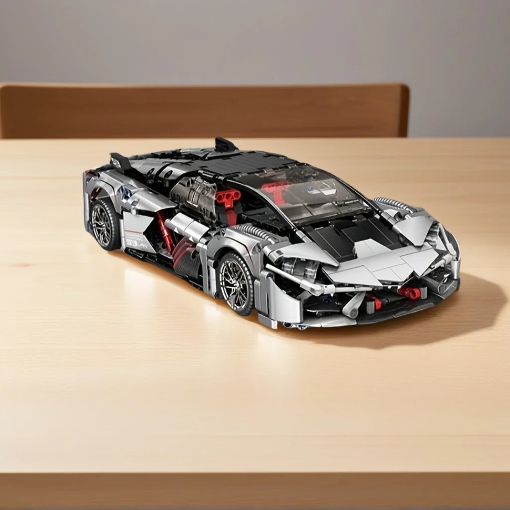 Silver Super Future Sports Car Assembly Building Blocks Toy Set, 1000+ pieces, vehicle/racing car/car model gift.