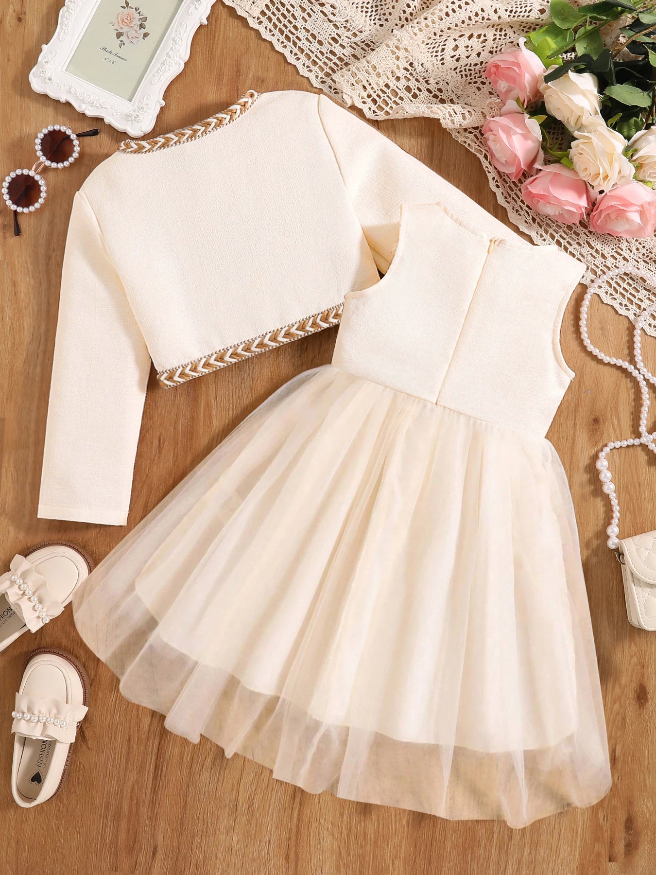 Girls' autumn fashion cute new dress, fluffy princess dress - white