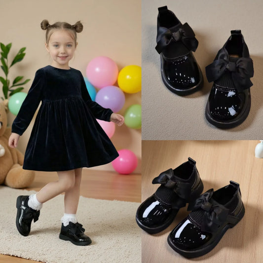 Reagan COMFY KIDS Kids Black Glossy Leather Shoes With Bow