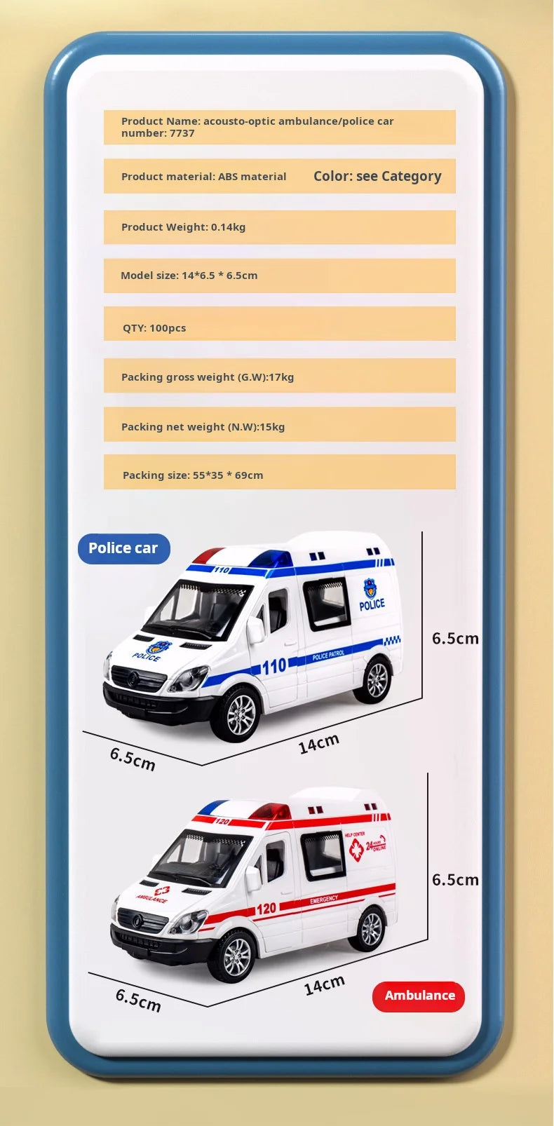 Diecast Ambulance Fire-Truck Policecar Model
