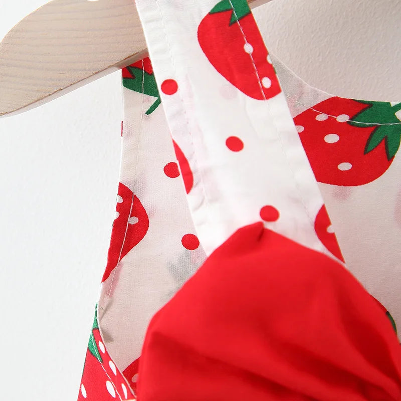 Baby Dress 2025 Summer New Girl's Sweet Bow Dress Children's Strawberry Print