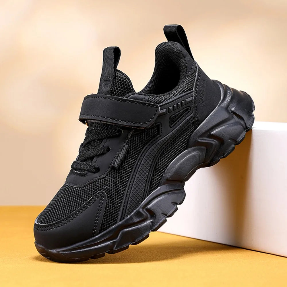 Lightweight Children's Black Sneakers Breathable Mesh for Boys Casual Walking Shoes