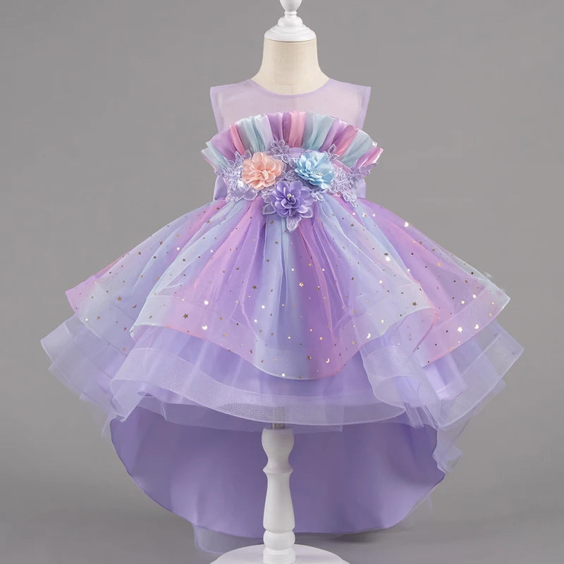 Girls Princess Dresses Tailing Flower Sleeveless Kids Wedding Dresses