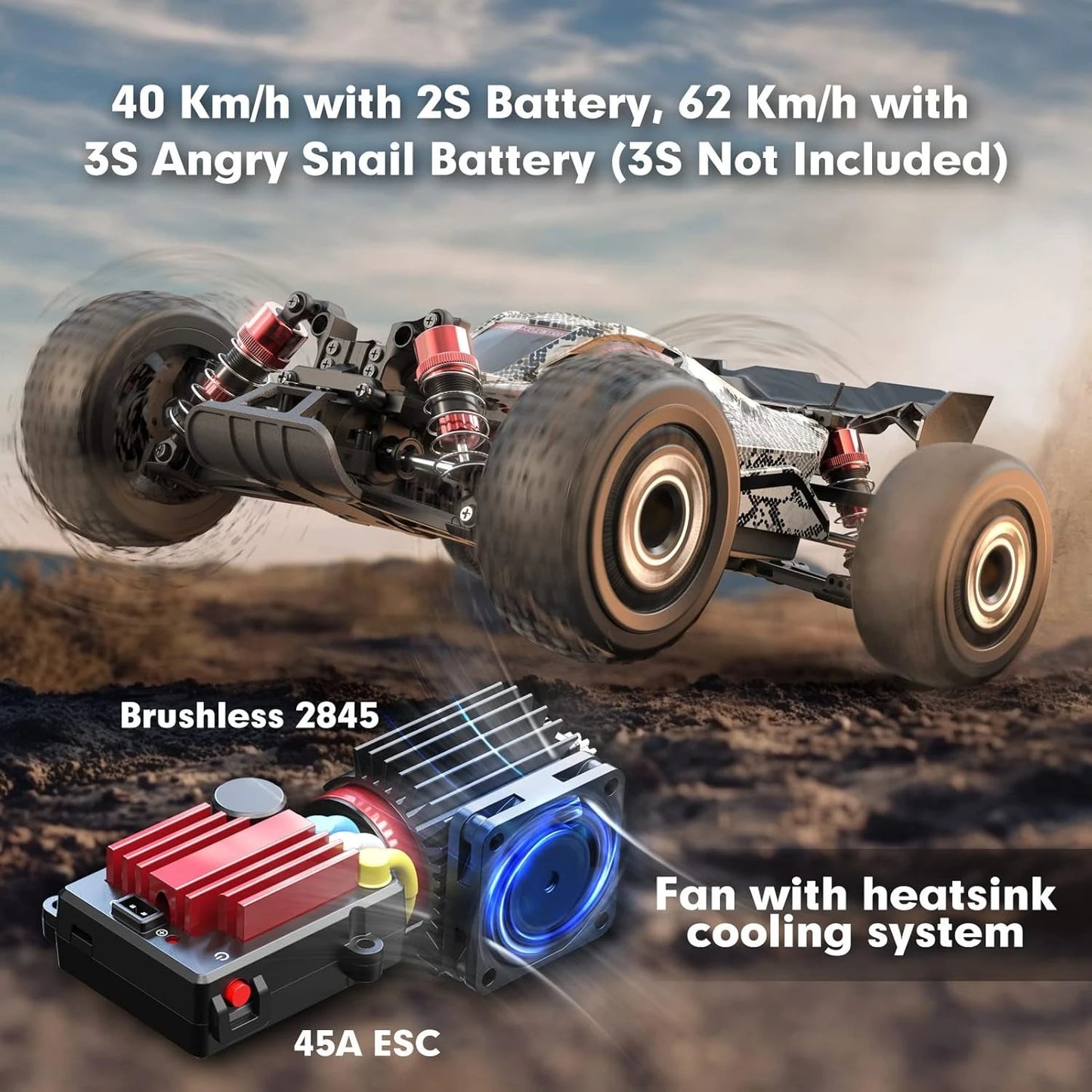 H16PL 1/16 RTR Fast Brushless RC Buggy for Adults, Max 38 mph RC Truck, 4WD High Speed Racing Car with 2S 2000 mAh