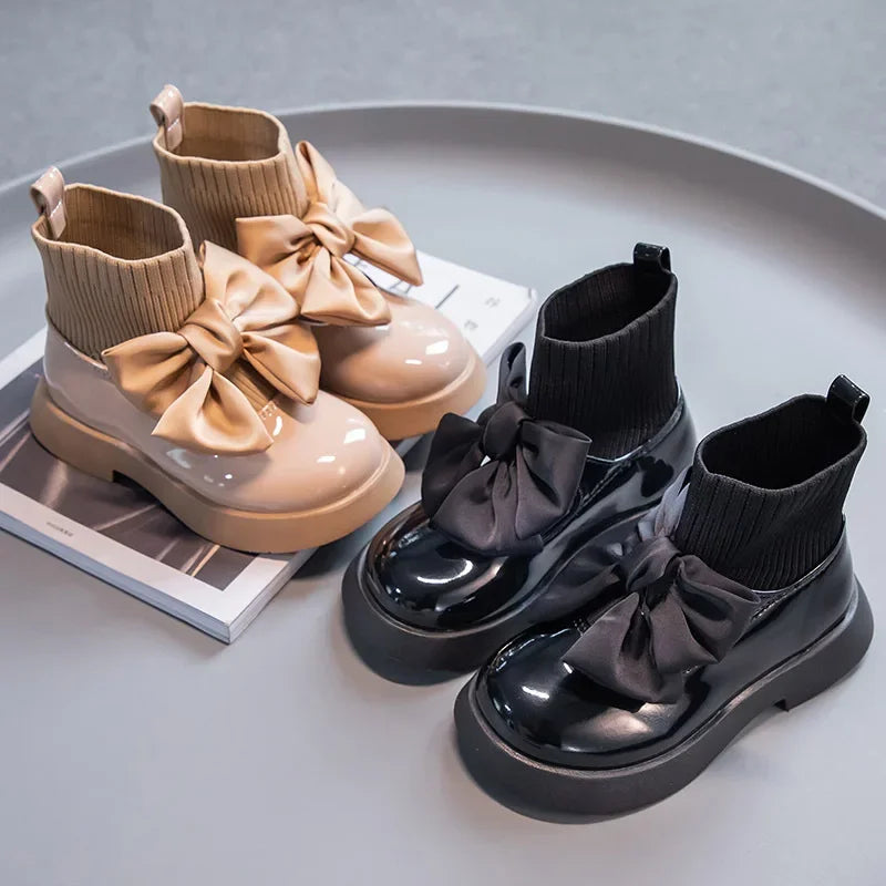 Girls Boots 2025 Fashion Butterfly-knot Glossy Casual Boots For Baby Girls Comfirtable Breathable Girls Shoes Outdoor Sneakers