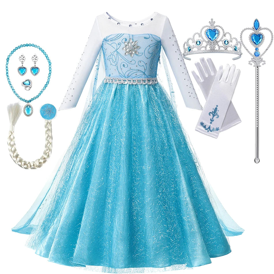 Summer Fancy Queen Elsa Anna Costume Girls Princess Dress