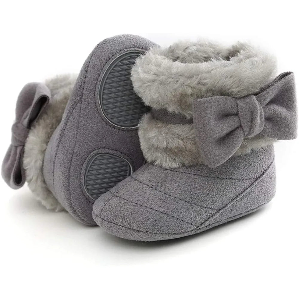 1Pair Baby Boots, Baby Girl Cute Bowknot Snow Boots, Soft Sole, Non-slip, Warm, Winter Padded Newborn Baby Walking Shoes
