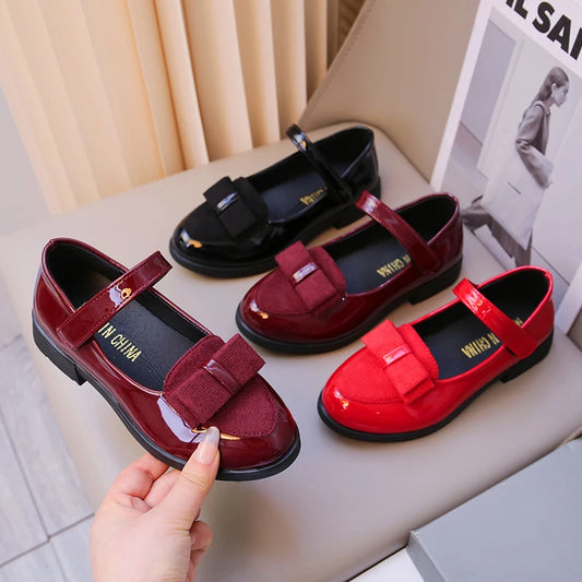 Girl's Leather Shoes Princess Dress Shoes for Kids Big Girls Casual Student Flats 2025 Spring/Autumn New Style Sweet with Bowtie