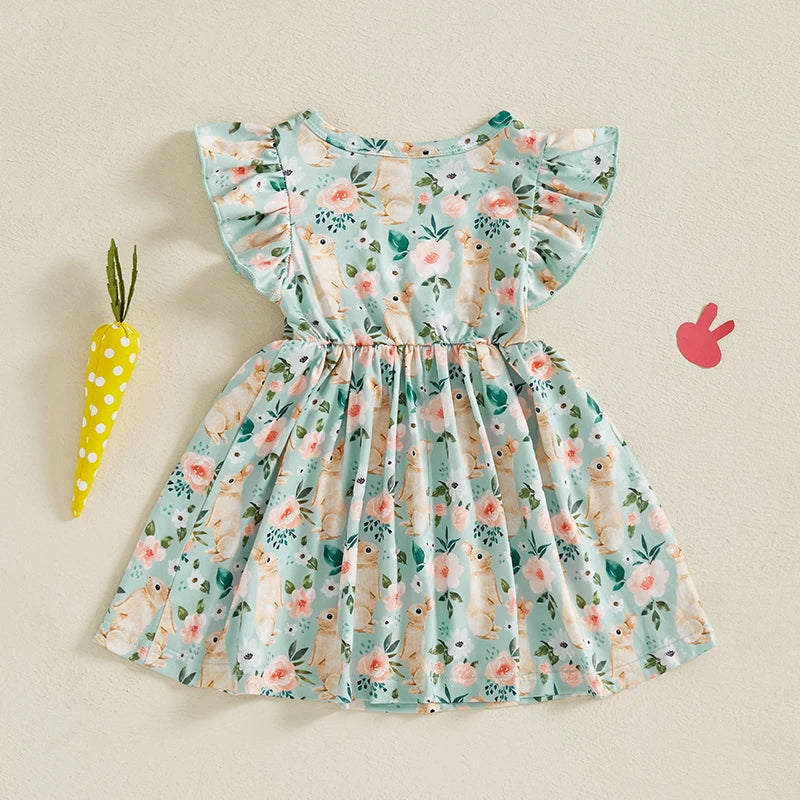 Tess Toddler Girl Easter Dress with Floral Bunny Print