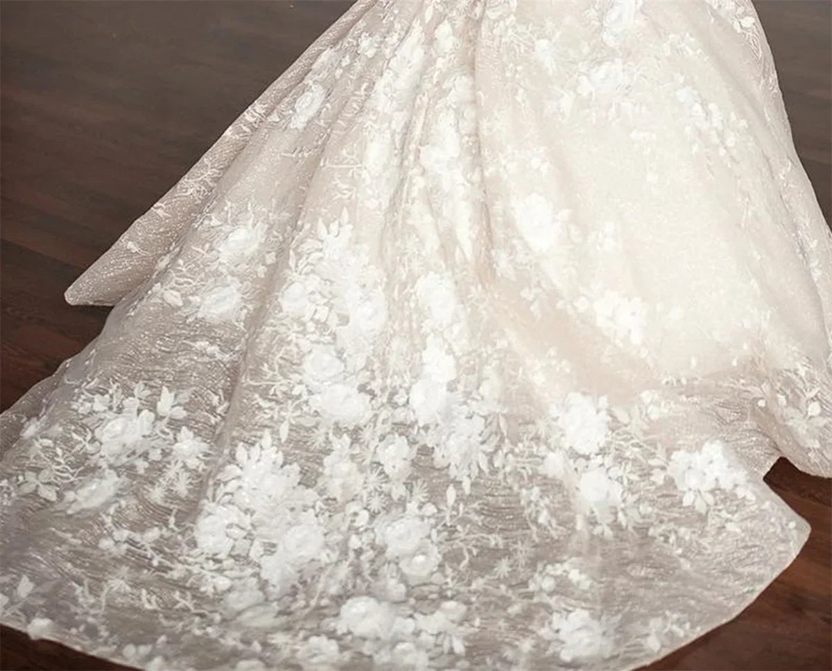 White Flower Girl Dresses for Wedding Floral Lace Appliques Floor Length