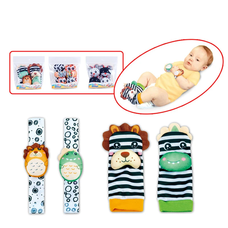 Baby Wrist Rattles Socks Newborn Animal Socks Infants Foot Finder 0-12 Months