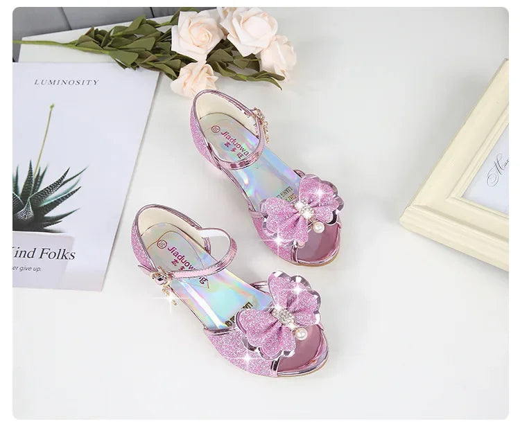 Girls Princess Shoes Summer Children High Heels Open-toe Party Wedding Toddlers Sandals