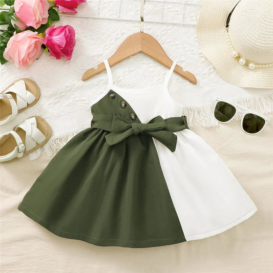 Mary Baby Girl Summer Daily Strap Color Matching Dress