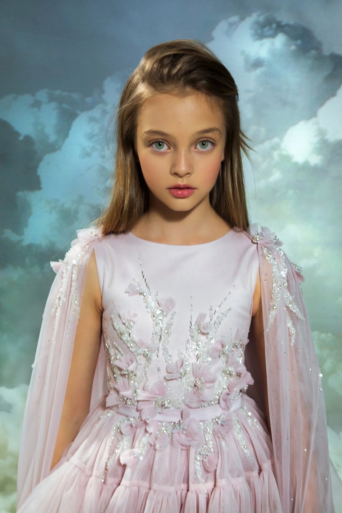Blush Pink Flower Girl Dresses With Cape Customized Floral Ruffles Princess Baby Girl's Birthday Party Gowns Kids Pageant Dress