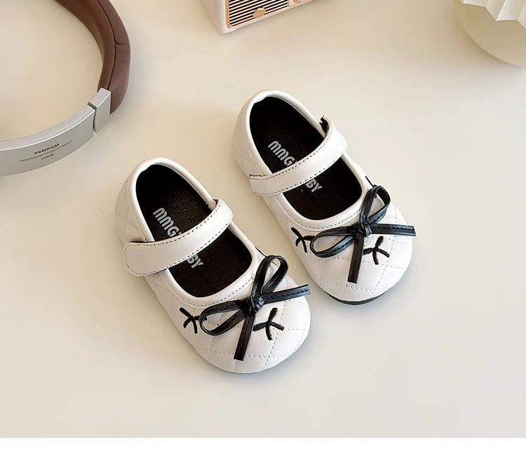 Girls' Leather Shoes 2025 Spring/Autumn New Fashion Bow Kid's Princess Shoes Soft Sole Non-slip Children's Shoes 16-25