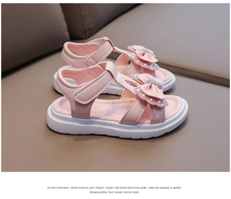 Girls Sandals Kids Soft Soles Casual Princess Shoes New Water Diamond Beach Shoes Bow Shaped Girl Sandals