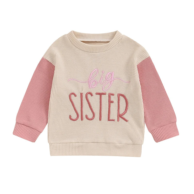 Toddler Kids Big Brother / Sister Pullover Letter Embroidery Round Neck