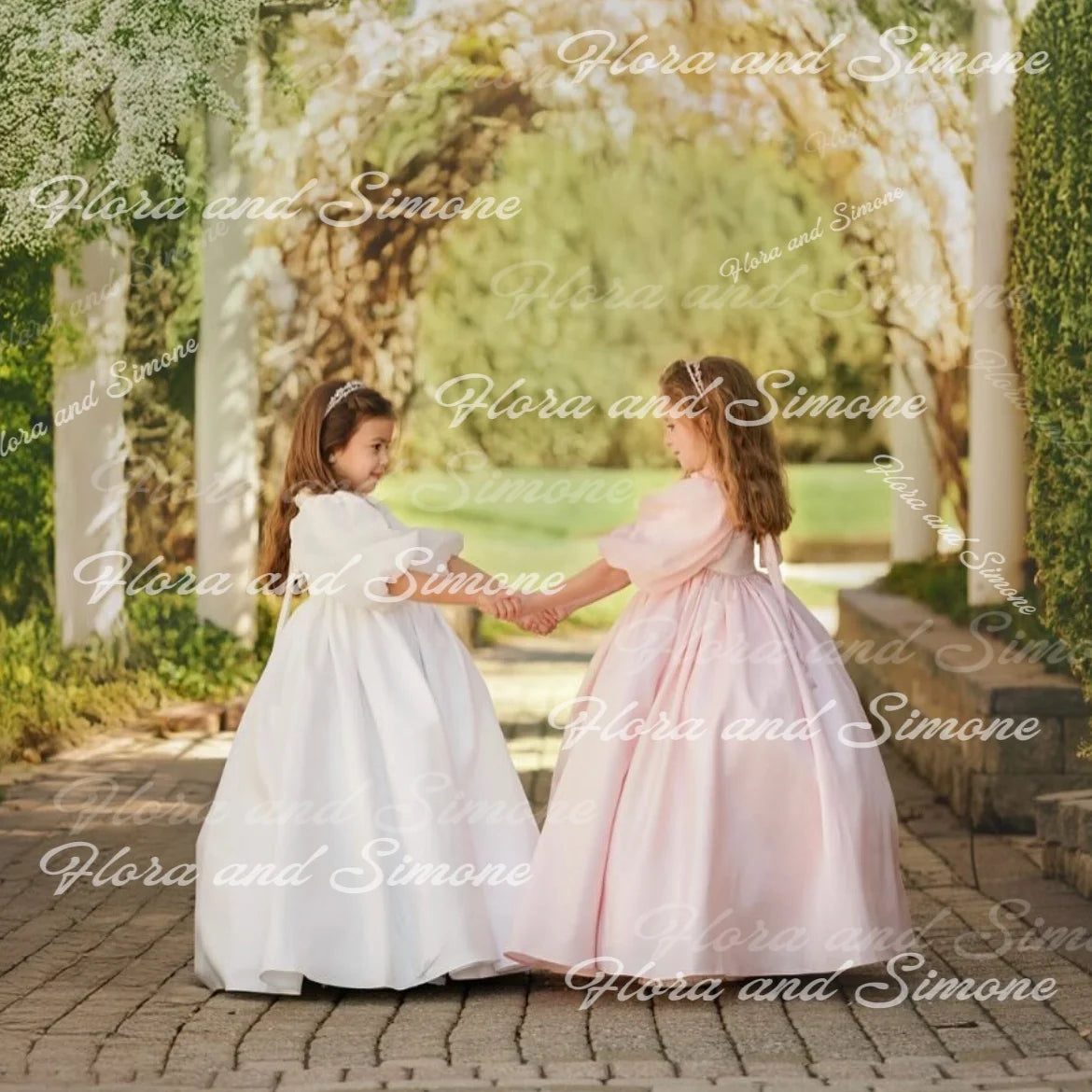 Girl Gown Puff Sleeves Turtleneck Elegant Flower Girl Dress for Wedding Ceremonies Formal Receptions Holiday Parties Customized