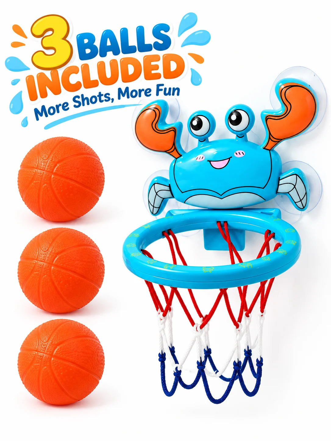 Toddler Bath Basketball Hoop Toy with 3 Soft Balls Strong Suction Cups Bathtub Shooting Game