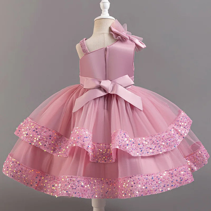 New Girl Dress Sequin Dresses Exquisite Simple Summer Skirt Fashion Evening Dress One Year Old Banquet Retro Princess Dress 2025