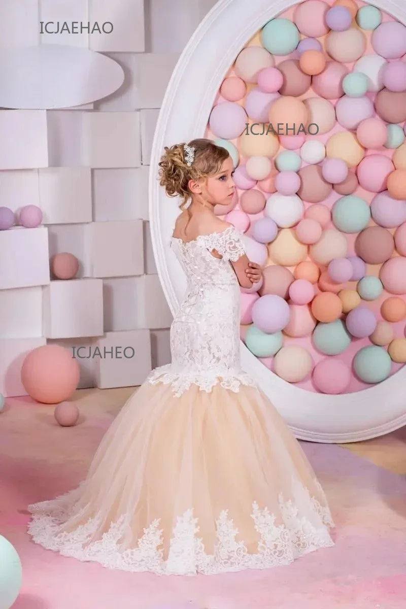 Baby Flower Girl Dress Kids Lace Long Evening Children Dresses for Wedding