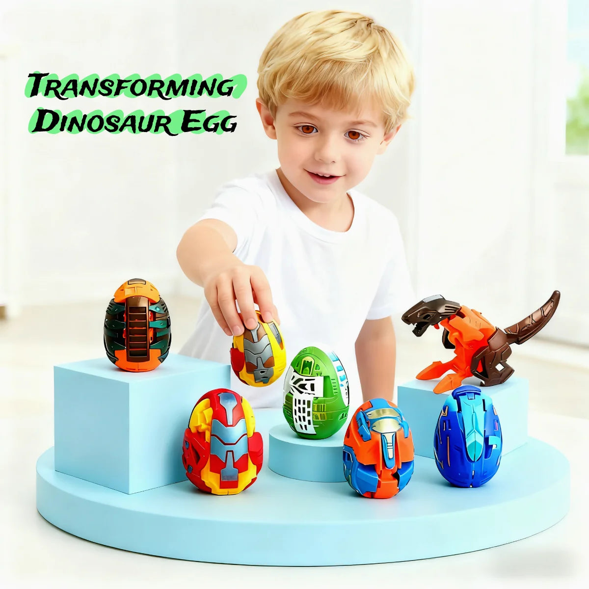 6Pcs Dinosaur Transformer Robot Toy - Color Changing, Easter Eggs, Holiday
