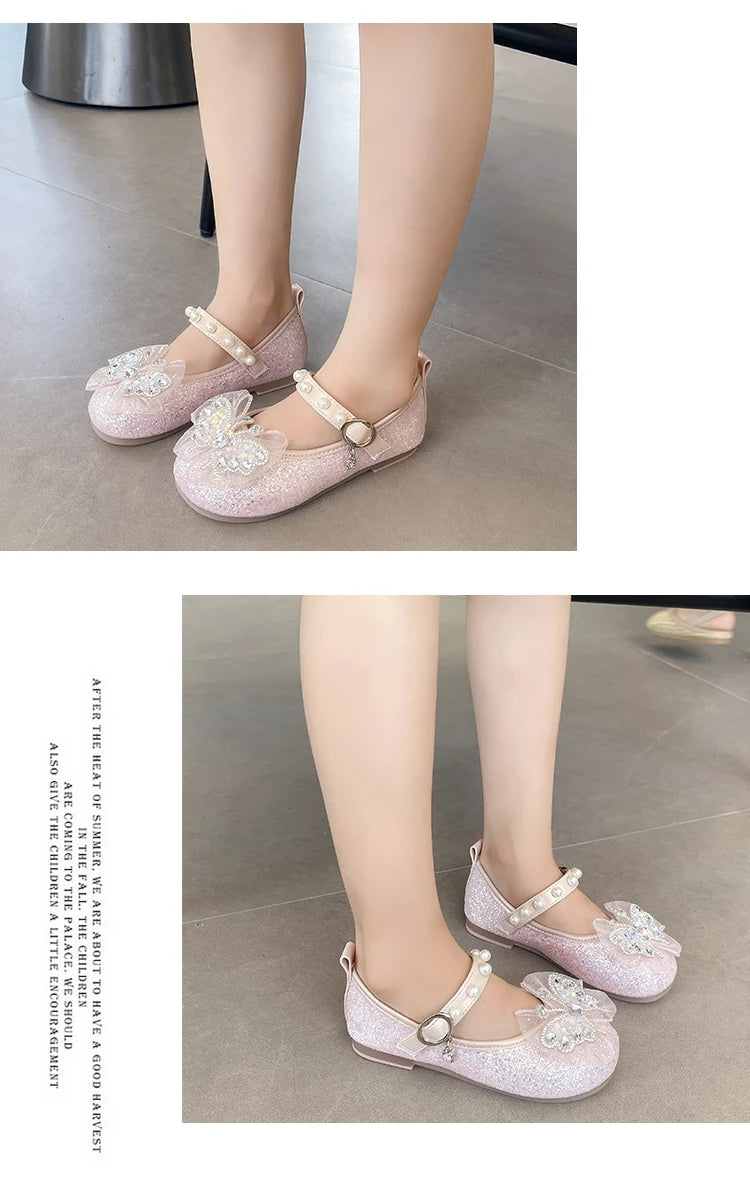 Girls Princess Shoes 3-18 Years Glittering Butterfly Decoration Children's Shoes