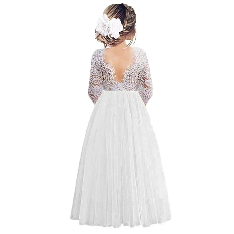 Princess Party Lace Flower Girl Dress Baby Kids Summer Wedding Birthday Dress